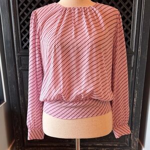 Ann Taylor Pink and Brown Polka Dot Blouse